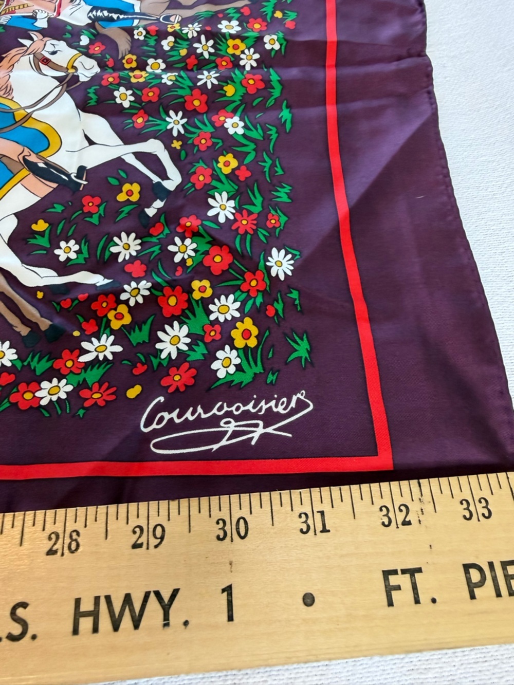 Equestrian Print Hand Rolled Edge Scarf (No Tags) - Picture 6 of 7